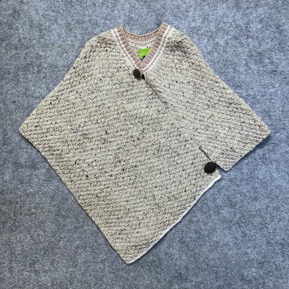 Edel MacBride Knit Poncho Women OS Beige Marled Button Wrap Ireland Designer